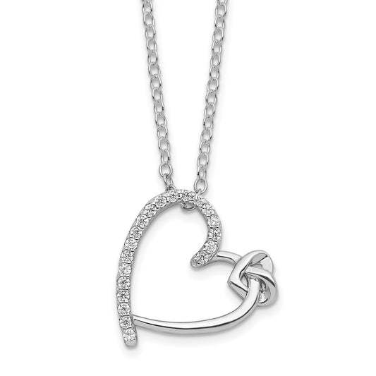 Sterling Silver Polished Rhodium-plated CZ Heart 18in Necklace QG6023-18