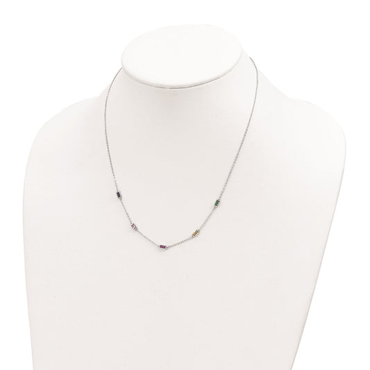 Sterling Silver Rhodium-plated Polished Multicolor CZ Necklace QG6034-18
