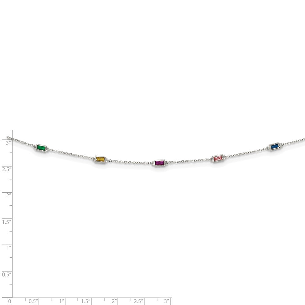 Sterling Silver Rhodium-plated Polished Multicolor CZ Necklace QG6034-18
