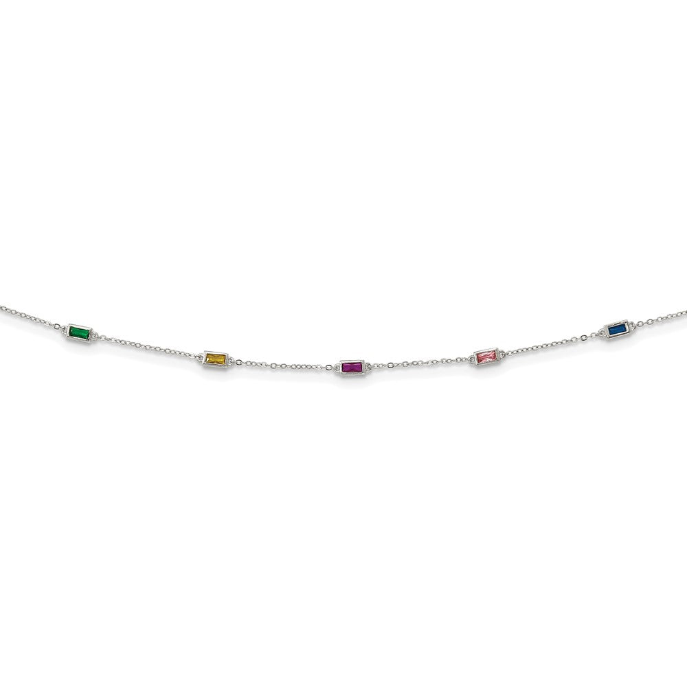 Sterling Silver Rhodium-plated Polished Multicolor CZ Necklace QG6034-18