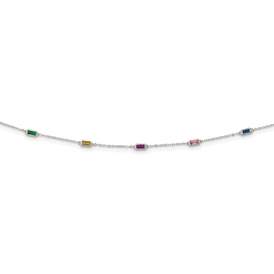Sterling Silver Rhodium-plated Polished Multicolor CZ Necklace QG6034-18