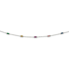 Sterling Silver Rhodium-plated Polished Multicolor CZ Necklace QG6034-18