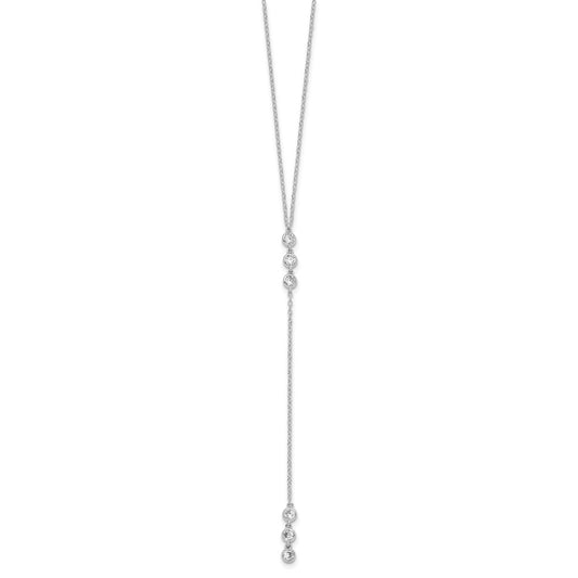 Sterling Silver Rhodium-plated Polished Bezel Set CZ w/2 in ext. Necklace QG6035-16