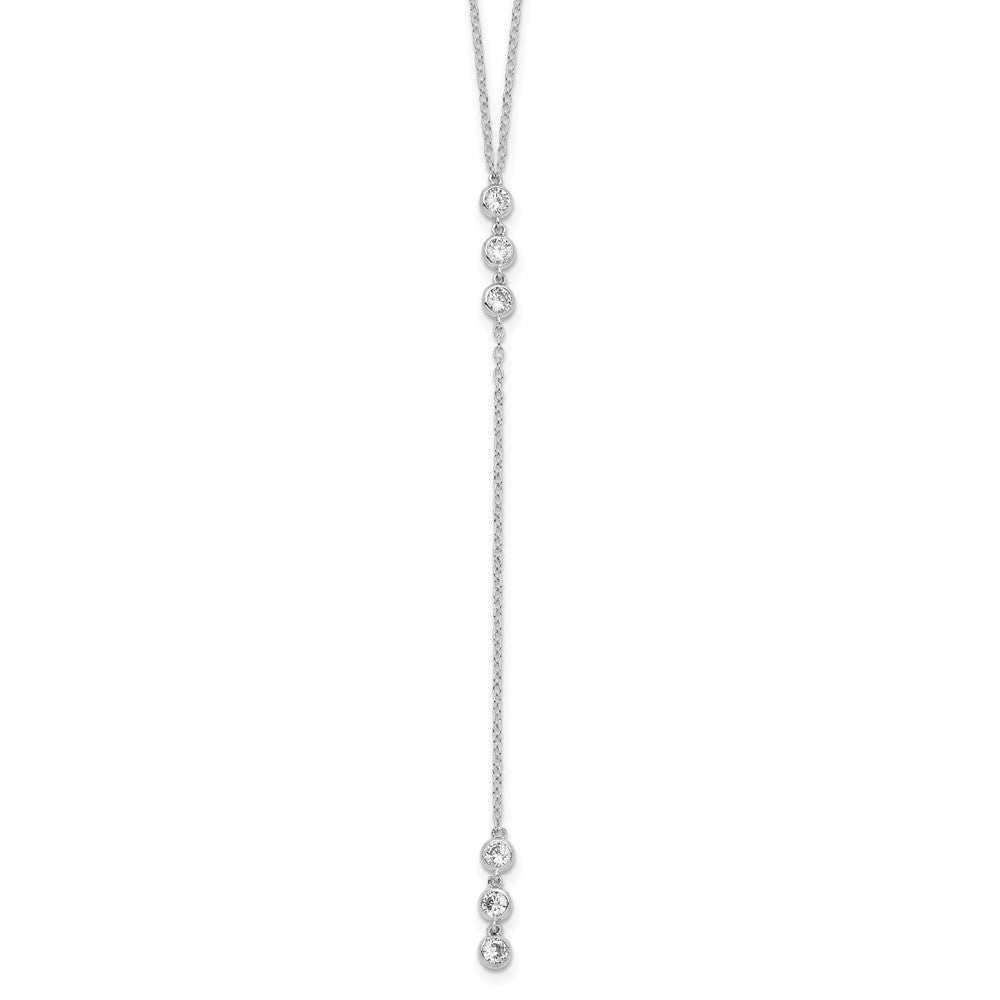 Sterling Silver Rhodium-plated Polished Bezel Set CZ w/2 in ext. Necklace QG6035-16