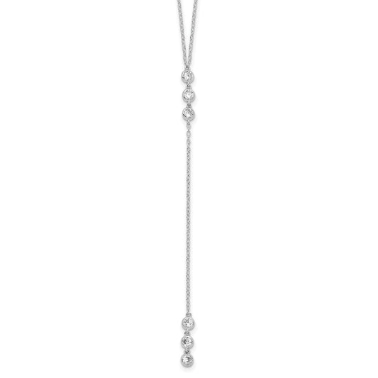 Sterling Silver Rhodium-plated Polished Bezel Set CZ w/2 in ext. Necklace QG6035-16