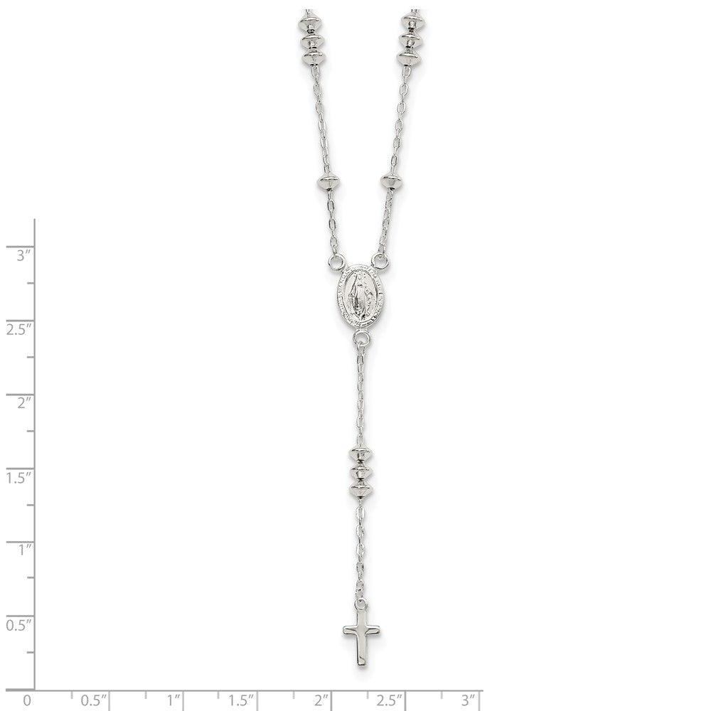 Sterling Silver Polished Mary and Cross Y-drop 1.75in ext. Necklace QG6043-18