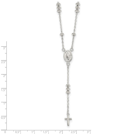 Sterling Silver Polished Mary and Cross Y-drop 1.75in ext. Necklace QG6043-18