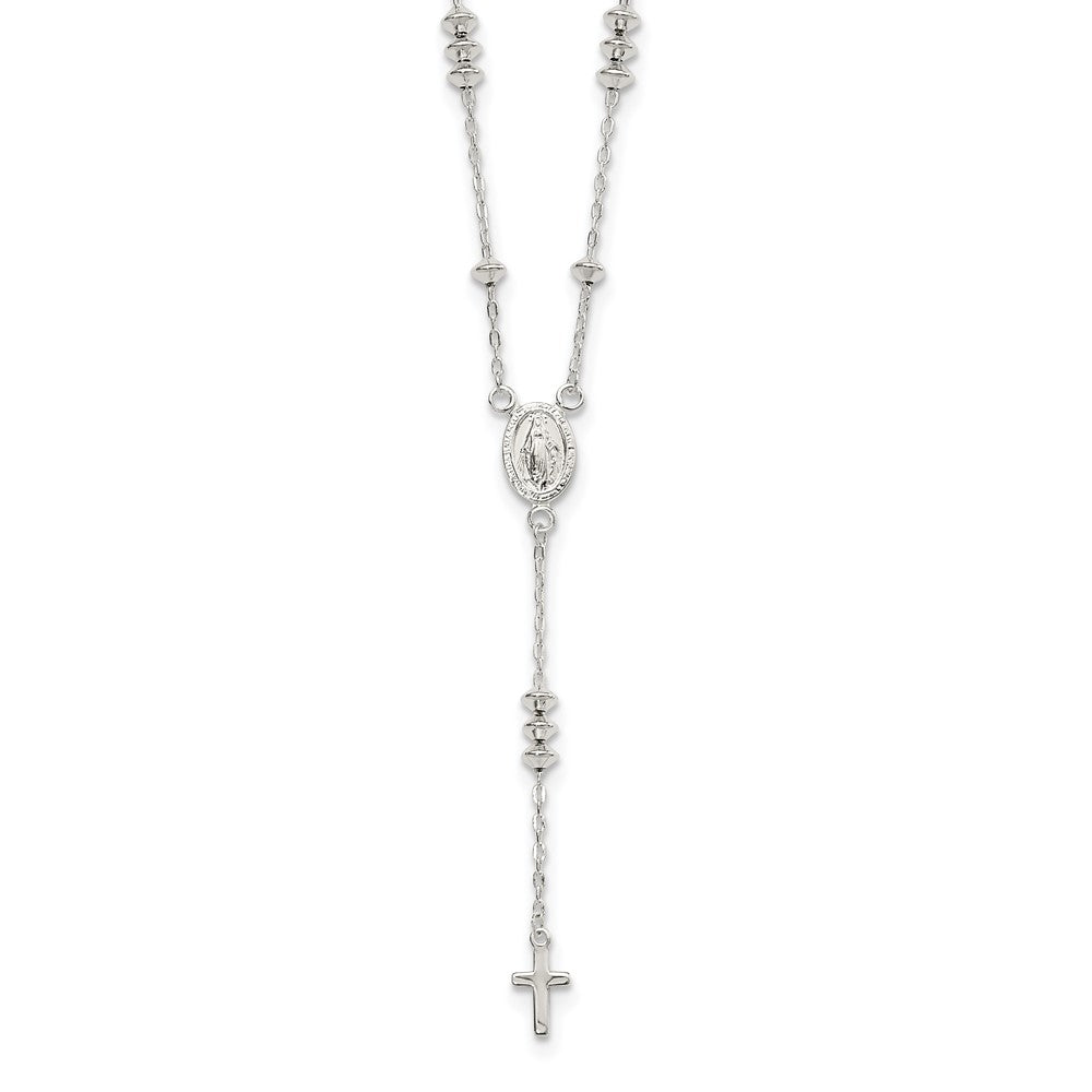 Sterling Silver Polished Mary and Cross Y-drop 1.75in ext. Necklace QG6043-18