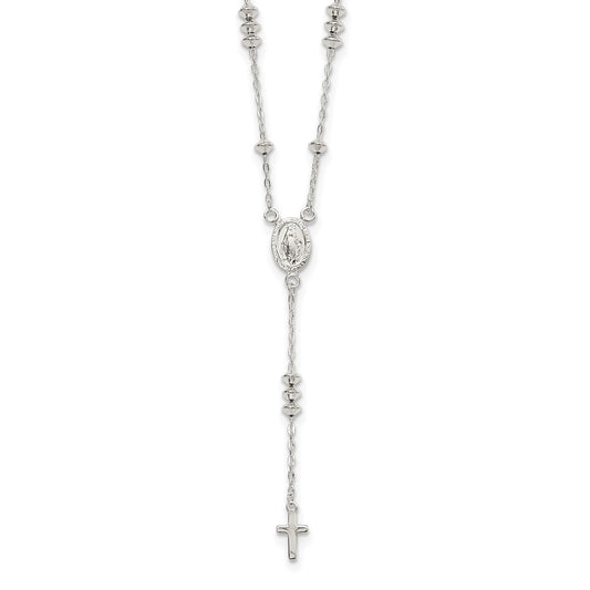 Sterling Silver Polished Mary and Cross Y-drop 1.75in ext. Necklace QG6043-18