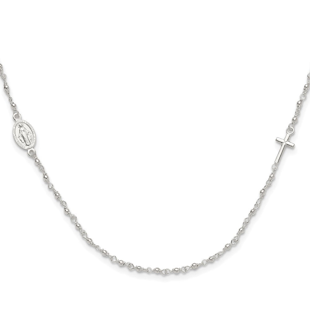 Sterling Silver Medal/Cross w/1.5in ext. Rosary Necklace QG6054-15