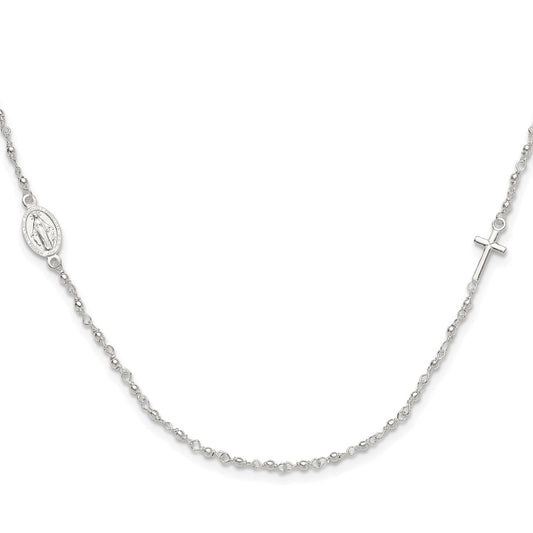 Sterling Silver Medal/Cross w/1.5in ext. Rosary Necklace QG6054-15
