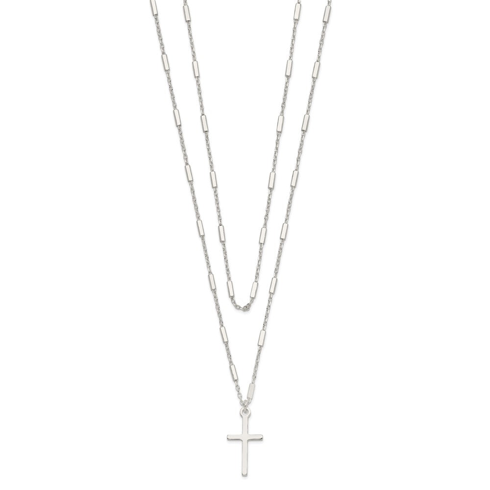 Sterling Silver Fancy Cross Double Strand Necklace QG6058-16.25