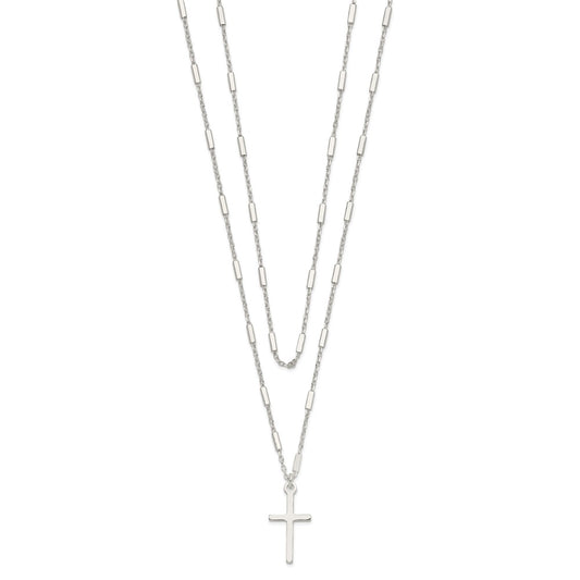 Sterling Silver Fancy Cross Double Strand Necklace QG6058-16.25