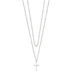 Sterling Silver Fancy Cross Double Strand Necklace QG6058-16.25