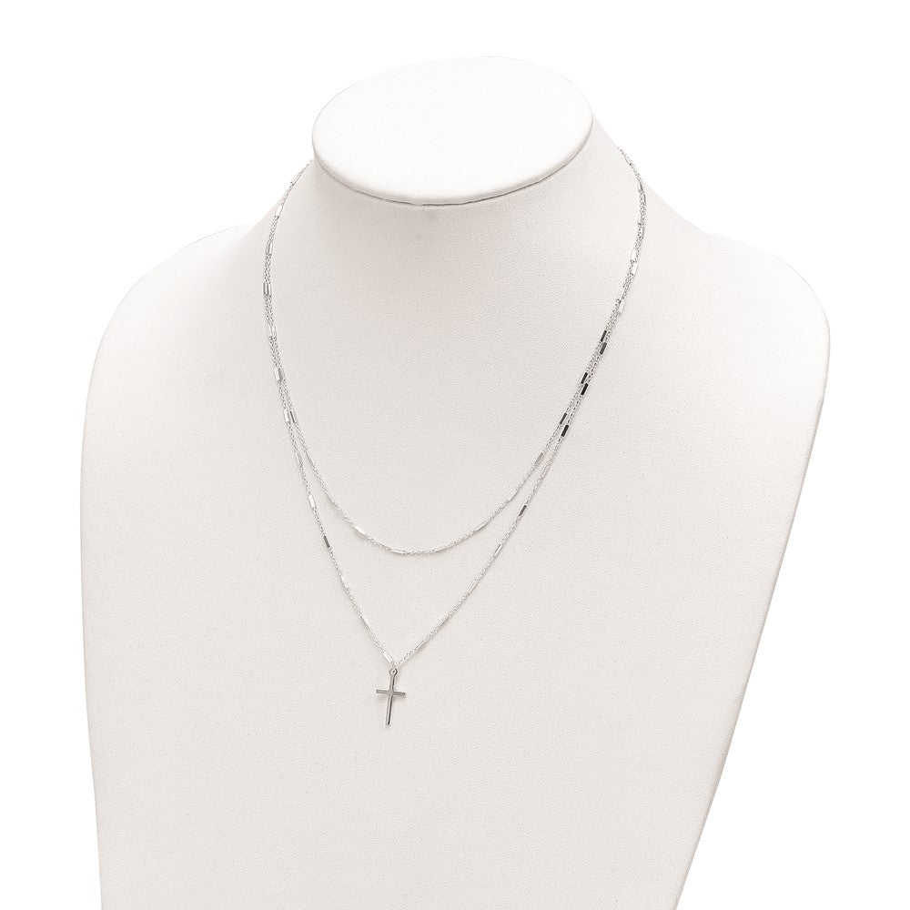 Sterling Silver Fancy Cross Double Strand Necklace QG6058-16.25