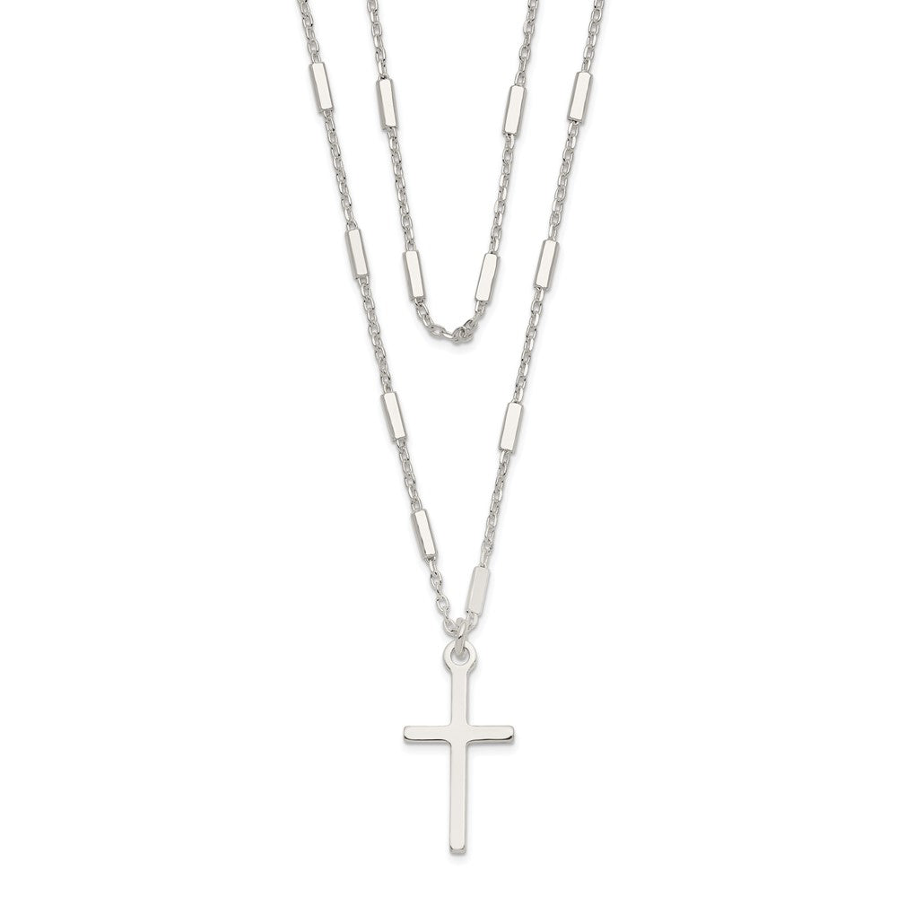 Sterling Silver Fancy Cross Double Strand Necklace QG6058-16.25