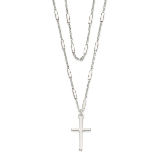 Sterling Silver Fancy Cross Double Strand Necklace QG6058-16.25