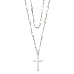 Sterling Silver Fancy Cross Double Strand Necklace QG6058-16.25