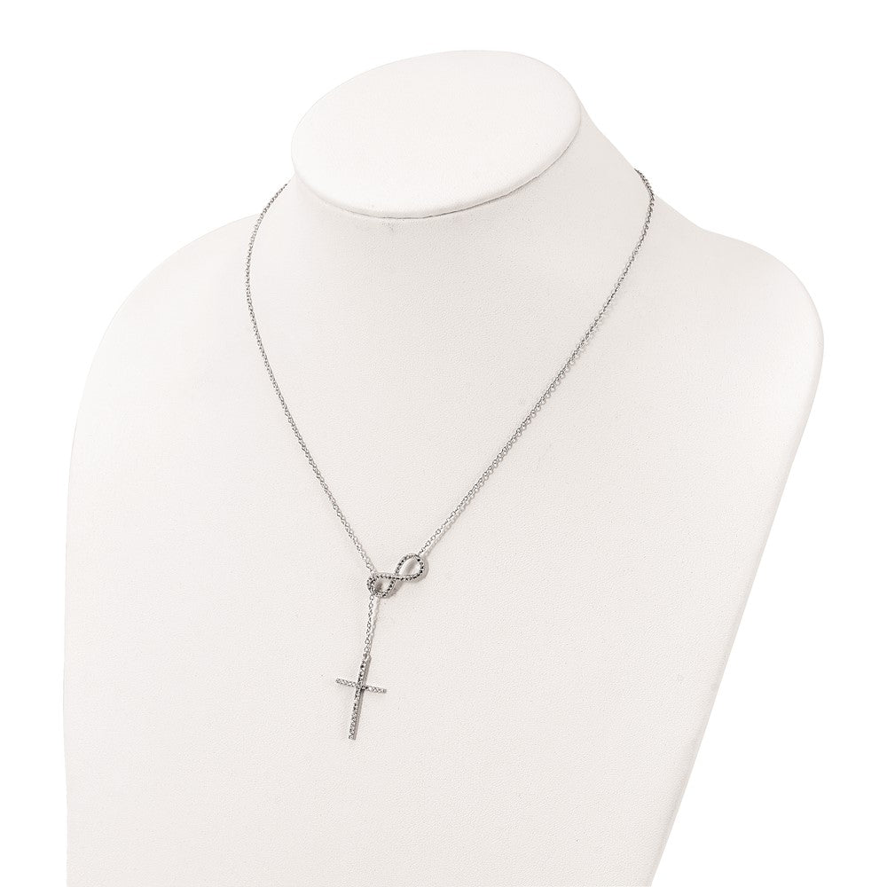 Sterling Silver Polished Rhodium CZ Cross/Infinity Symbol 18in Necklace QG6063-18