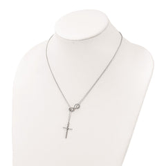 Sterling Silver Polished Rhodium CZ Cross/Infinity Symbol 18in Necklace QG6063-18