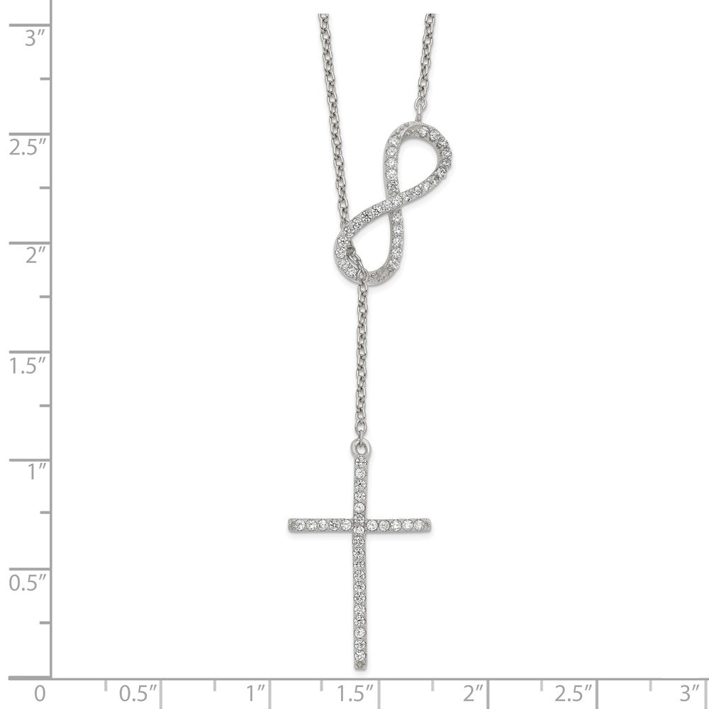 Sterling Silver Polished Rhodium CZ Cross/Infinity Symbol 18in Necklace QG6063-18