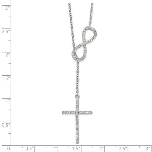 Sterling Silver Polished Rhodium CZ Cross/Infinity Symbol 18in Necklace QG6063-18