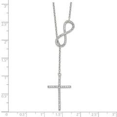 Sterling Silver Polished Rhodium CZ Cross/Infinity Symbol 18in Necklace QG6063-18