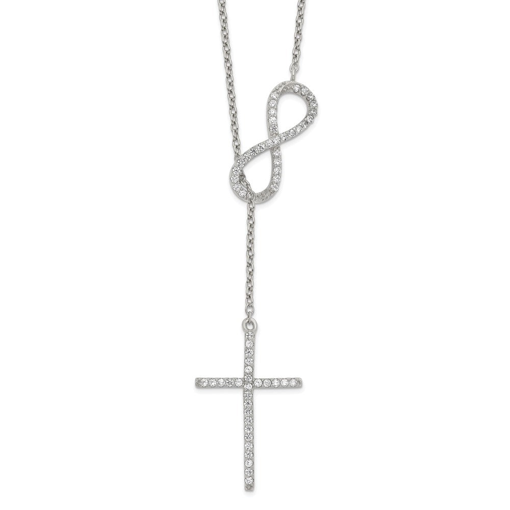 Sterling Silver Polished Rhodium CZ Cross/Infinity Symbol 18in Necklace QG6063-18