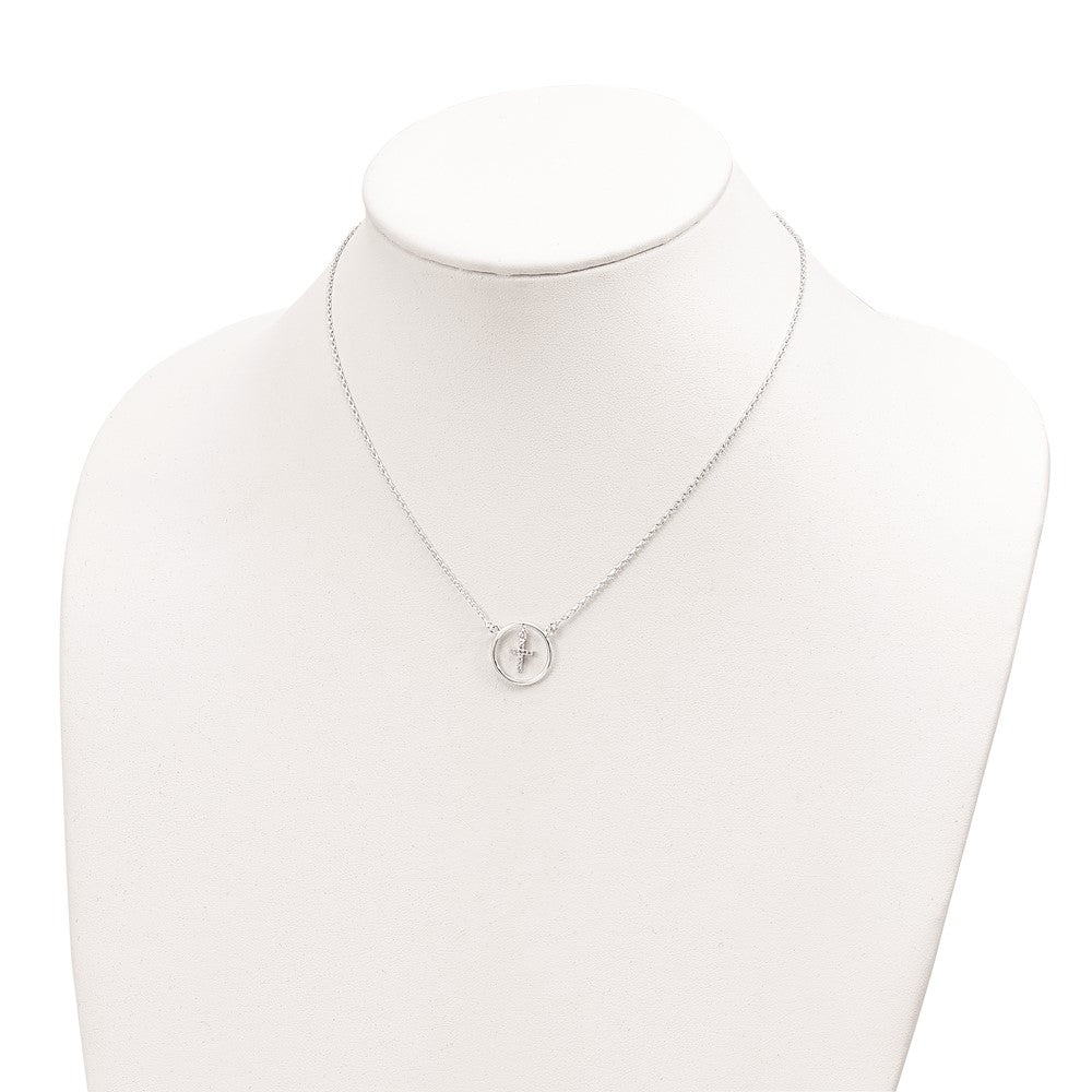 Sterling Silver CZ Cross in Circle Necklace QG6064-16