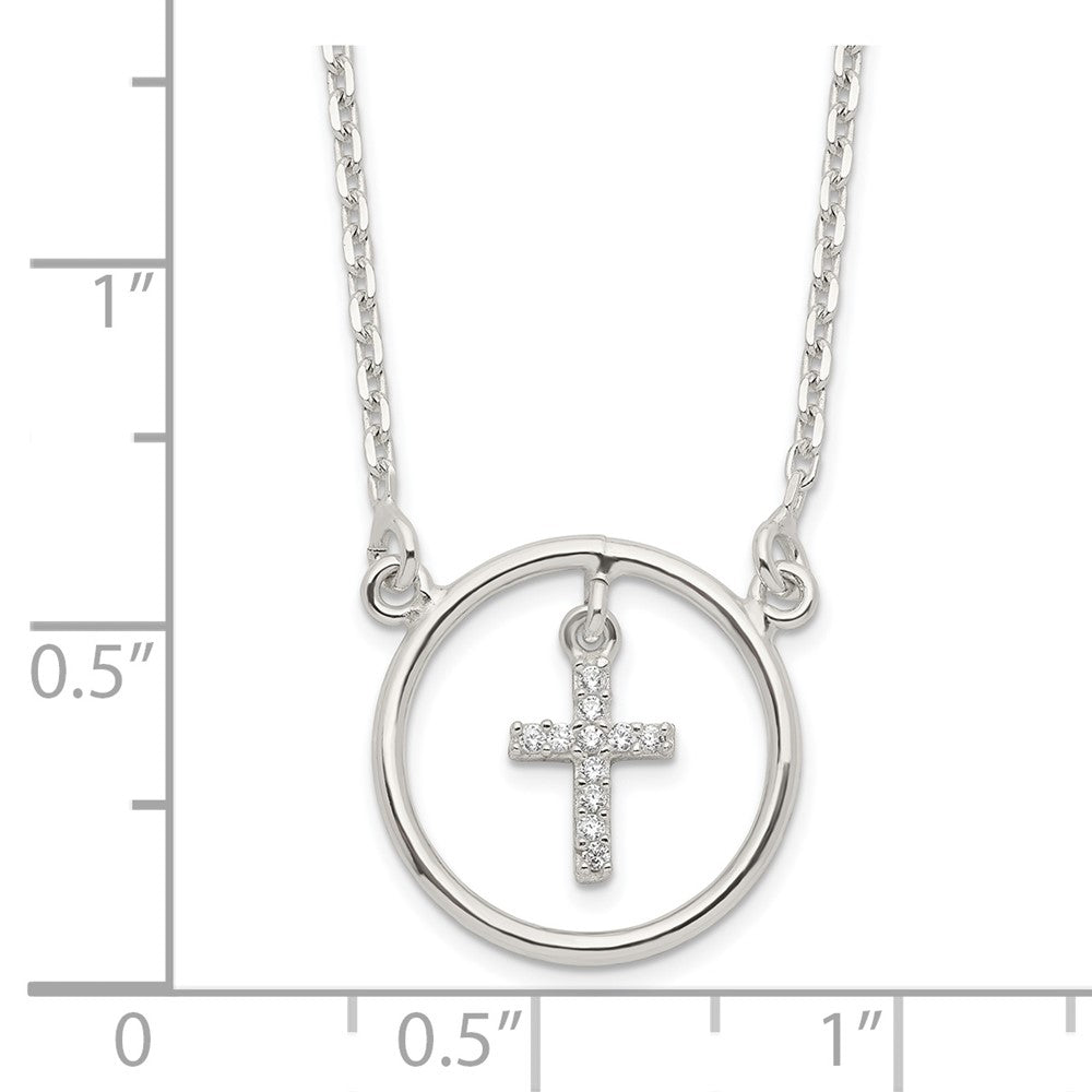 Sterling Silver CZ Cross in Circle Necklace QG6064-16