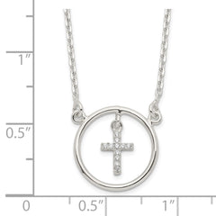 Sterling Silver CZ Cross in Circle Necklace QG6064-16