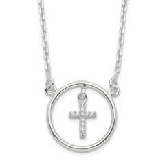Sterling Silver CZ Cross in Circle Necklace QG6064-16