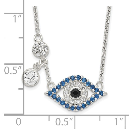 Sterling Silver Polished CZ Evil Eye Necklace QG6075-18