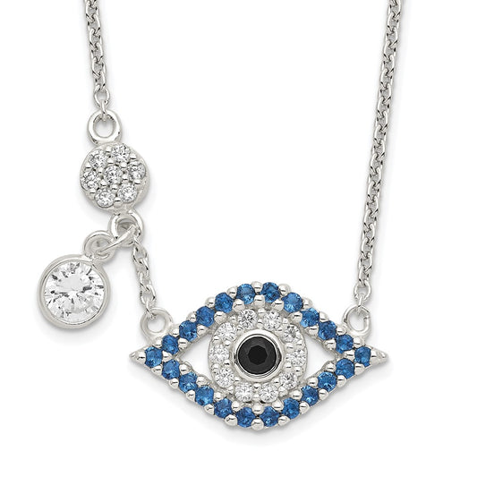 Sterling Silver Polished CZ Evil Eye Necklace QG6075-18