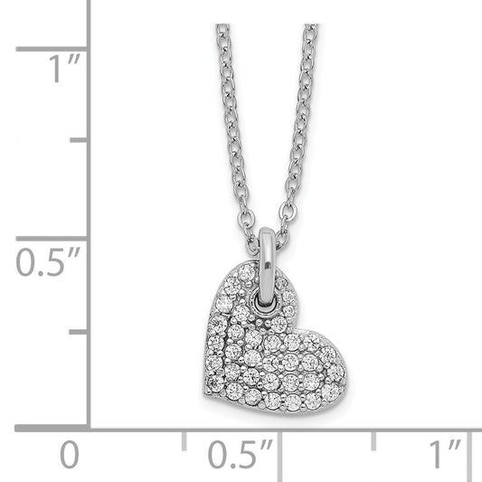 Sterling Silver Rhodium-plated Polished CZ Heart Necklace QG6076-18