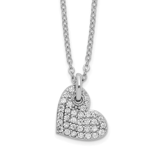Sterling Silver Rhodium-plated Polished CZ Heart Necklace QG6076-18