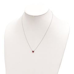Sterling Silver 18.25in Rhodium-plated Polished Red Crystal Heart Necklace QG6077-18.25