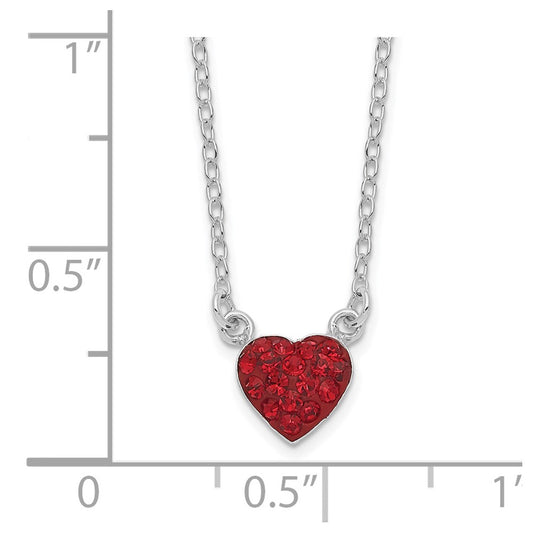 Sterling Silver 18.25in Rhodium-plated Polished Red Crystal Heart Necklace QG6077-18.25