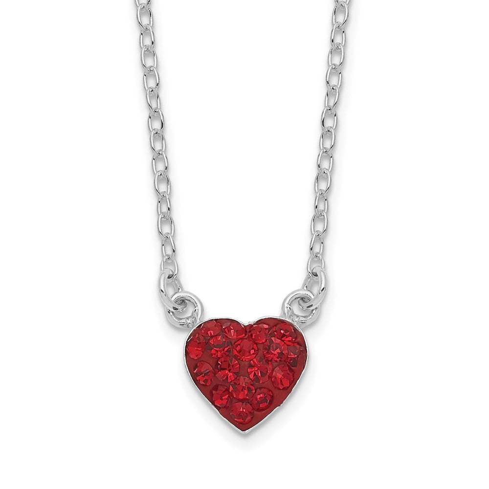 Sterling Silver 18.25in Rhodium-plated Polished Red Crystal Heart Necklace QG6077-18.25