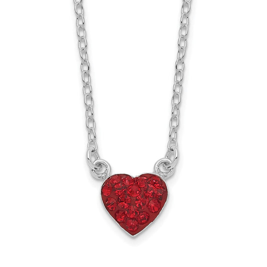 Sterling Silver 18.25in Rhodium-plated Polished Red Crystal Heart Necklace QG6077-18.25