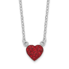 Sterling Silver 18.25in Rhodium-plated Polished Red Crystal Heart Necklace QG6077-18.25
