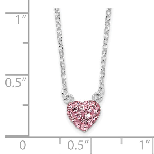Sterling Silver Rhodium-plated Polished Pink Crystal Heart Necklace QG6078-18.25