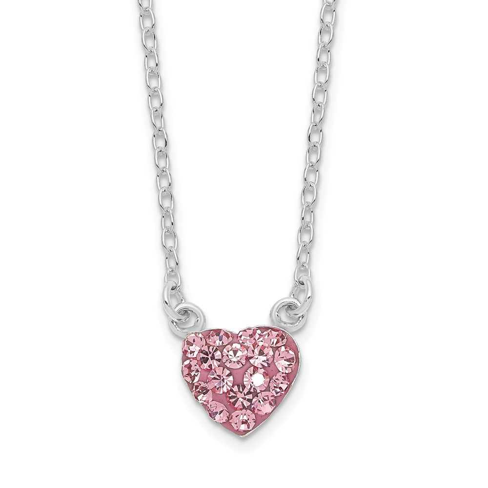 Sterling Silver Rhodium-plated Polished Pink Crystal Heart Necklace QG6078-18.25