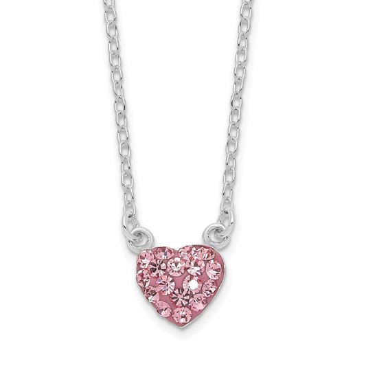 Sterling Silver Rhodium-plated Polished Pink Crystal Heart Necklace QG6078-18.25