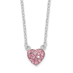 Sterling Silver Rhodium-plated Polished Pink Crystal Heart Necklace QG6078-18.25