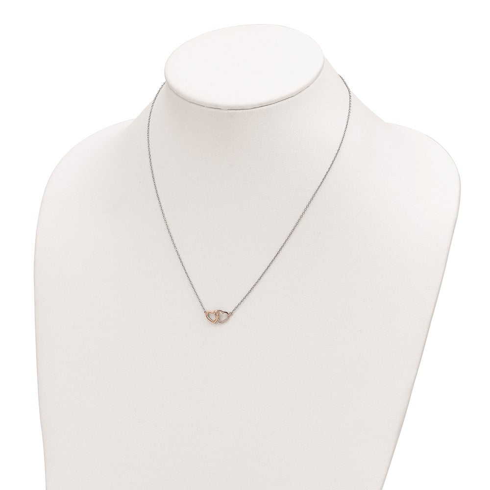 Sterling Silver Rhodium-plated Rose Tone Polished Hearts Necklace QG6083-18