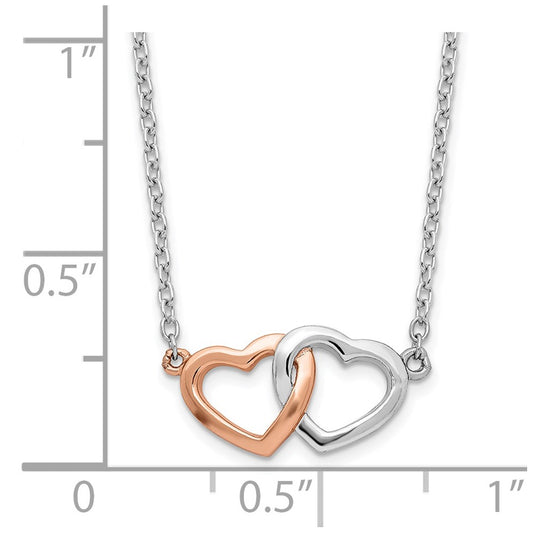 Sterling Silver Rhodium-plated Rose Tone Polished Hearts Necklace QG6083-18