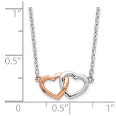 Sterling Silver Rhodium-plated Rose Tone Polished Hearts Necklace QG6083-18