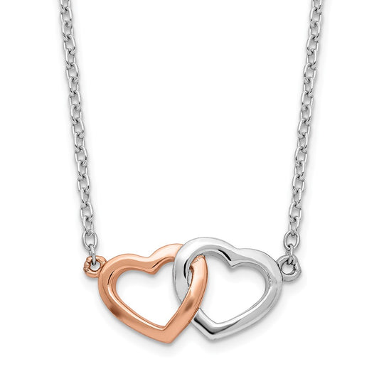 Sterling Silver Rhodium-plated Rose Tone Polished Hearts Necklace QG6083-18