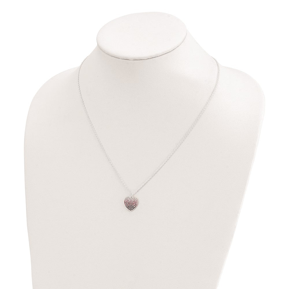 Sterling Silver 18+2in w/ext. Pink, Red & Clear CZ Heart Necklace QG6085-18